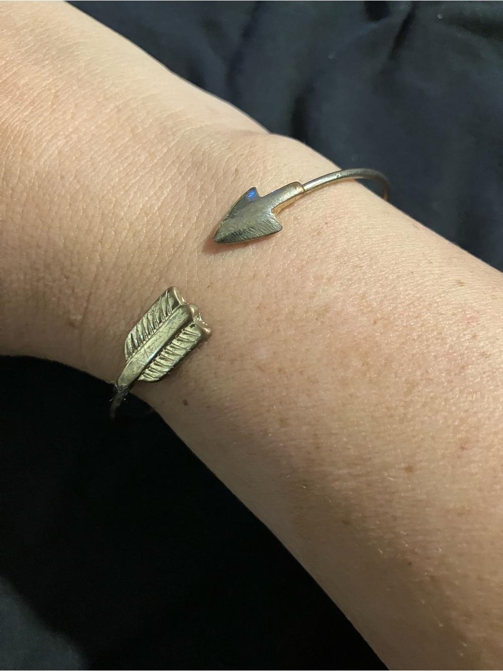 Arrow & Feather Open Cuff Bracelet - Gold Tone